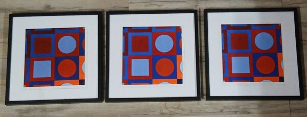 Vintage Art Optique - Victor Vasarely - 3 Cadres 40x40cm