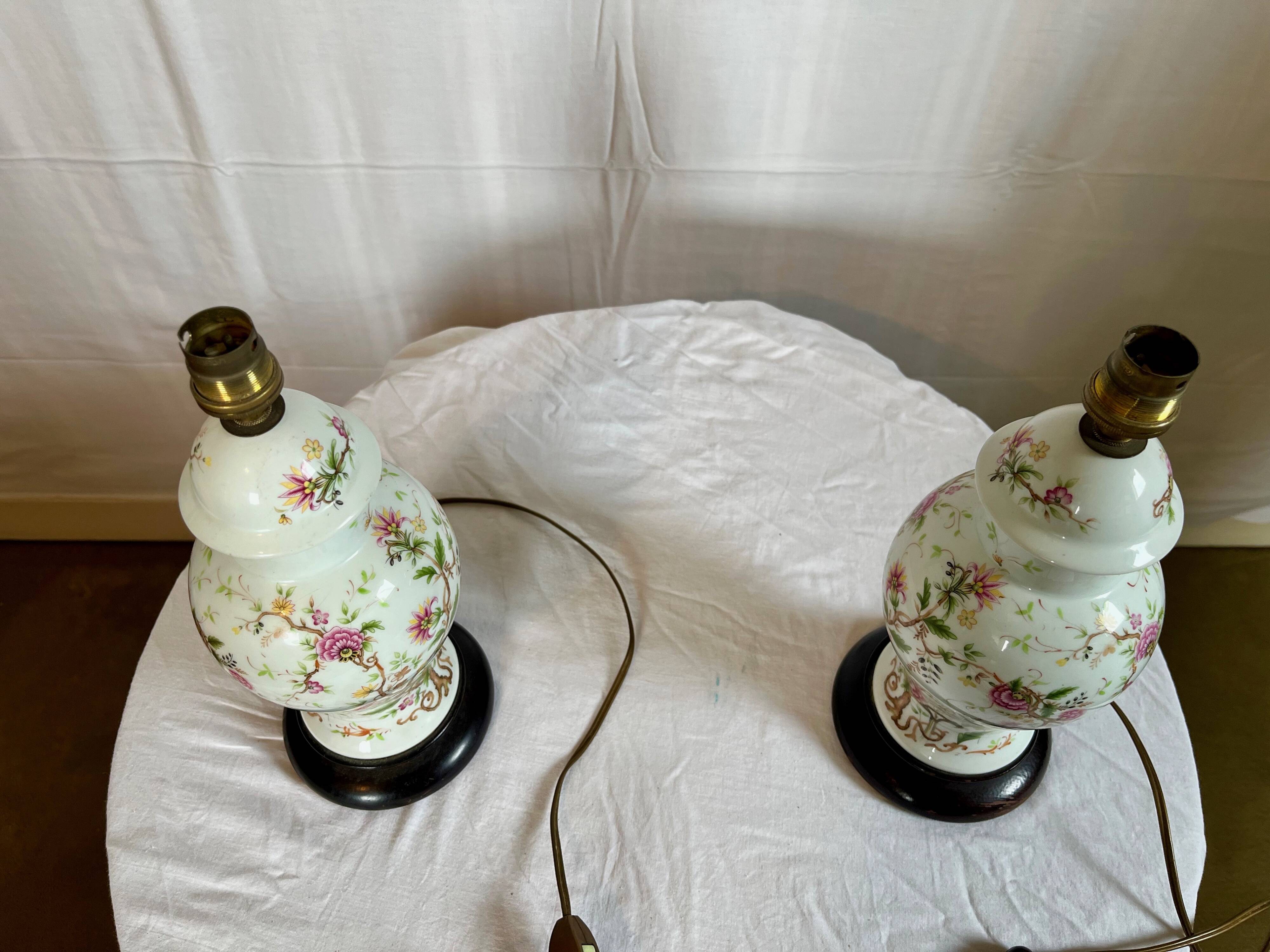 Pair of vintage porcelain lamps