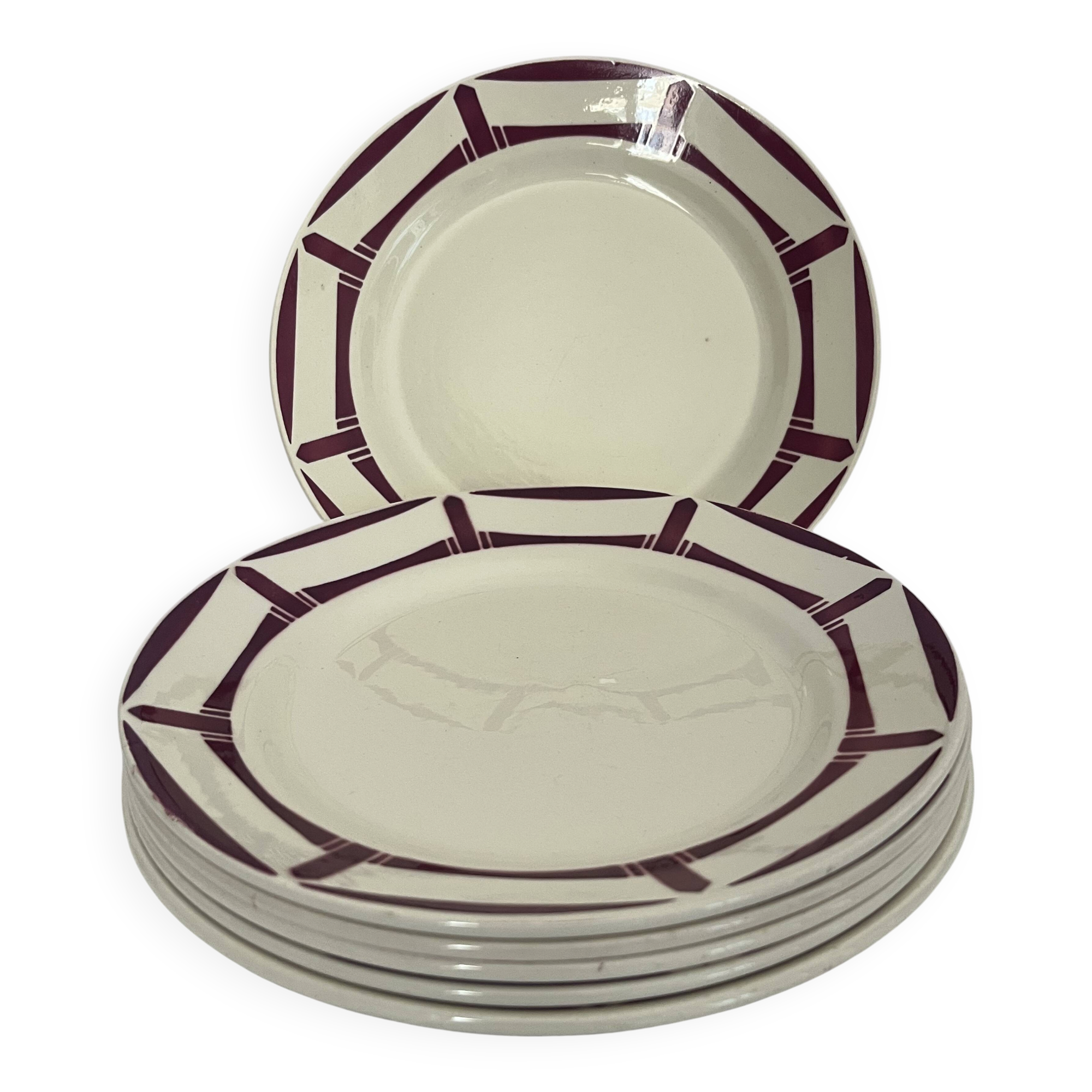 6 assiettes plates - Badonviller, service Louise