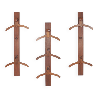 Set of 3 Danish teak wall coat racks by Aksel Kjersgaard, 1960s