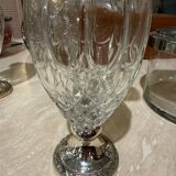 Silver-plated metal and crystal carafe