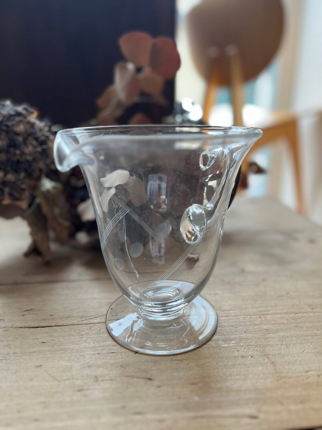Chiseled glass water pitcher