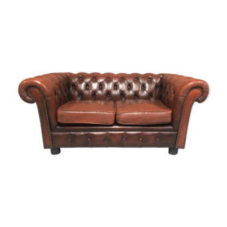 Brown leather chesterfield sofa two seats