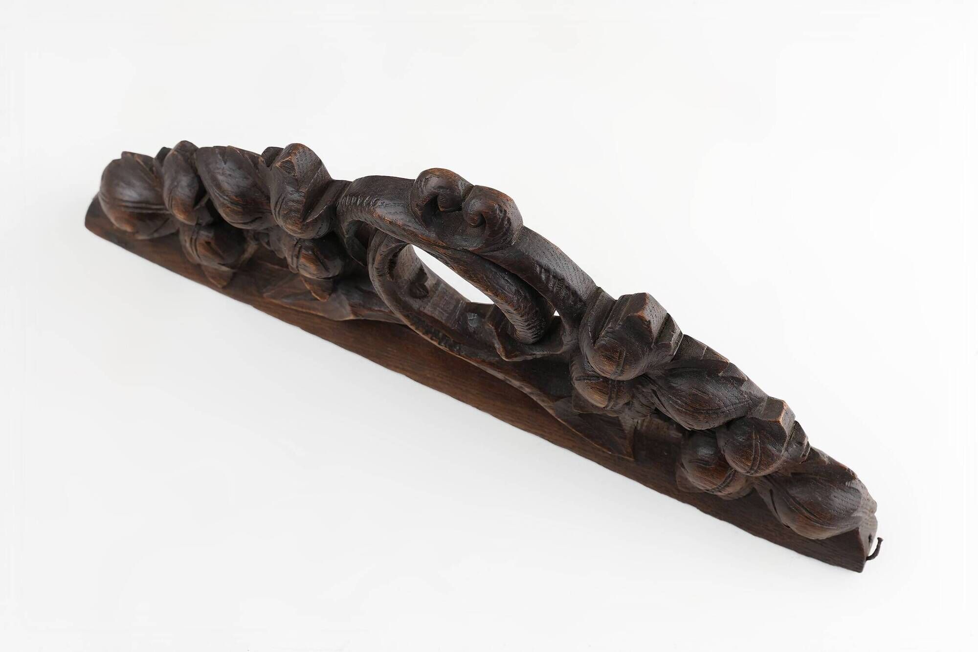 Oak pediment with hand-carved oak leaves around a wreath, France ca. 1850