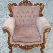 Vintage French armchair, 1960s, carved wood, springs