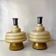Pair Mid Century Modern olive green hlass table lamps