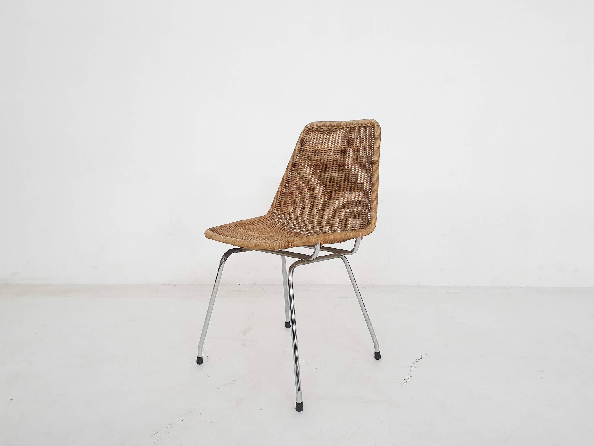 Chaise en rotin et métal, Pays-Bas, années 1960