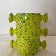 Handmade green speckled yellow ceramic vase with abstract handles