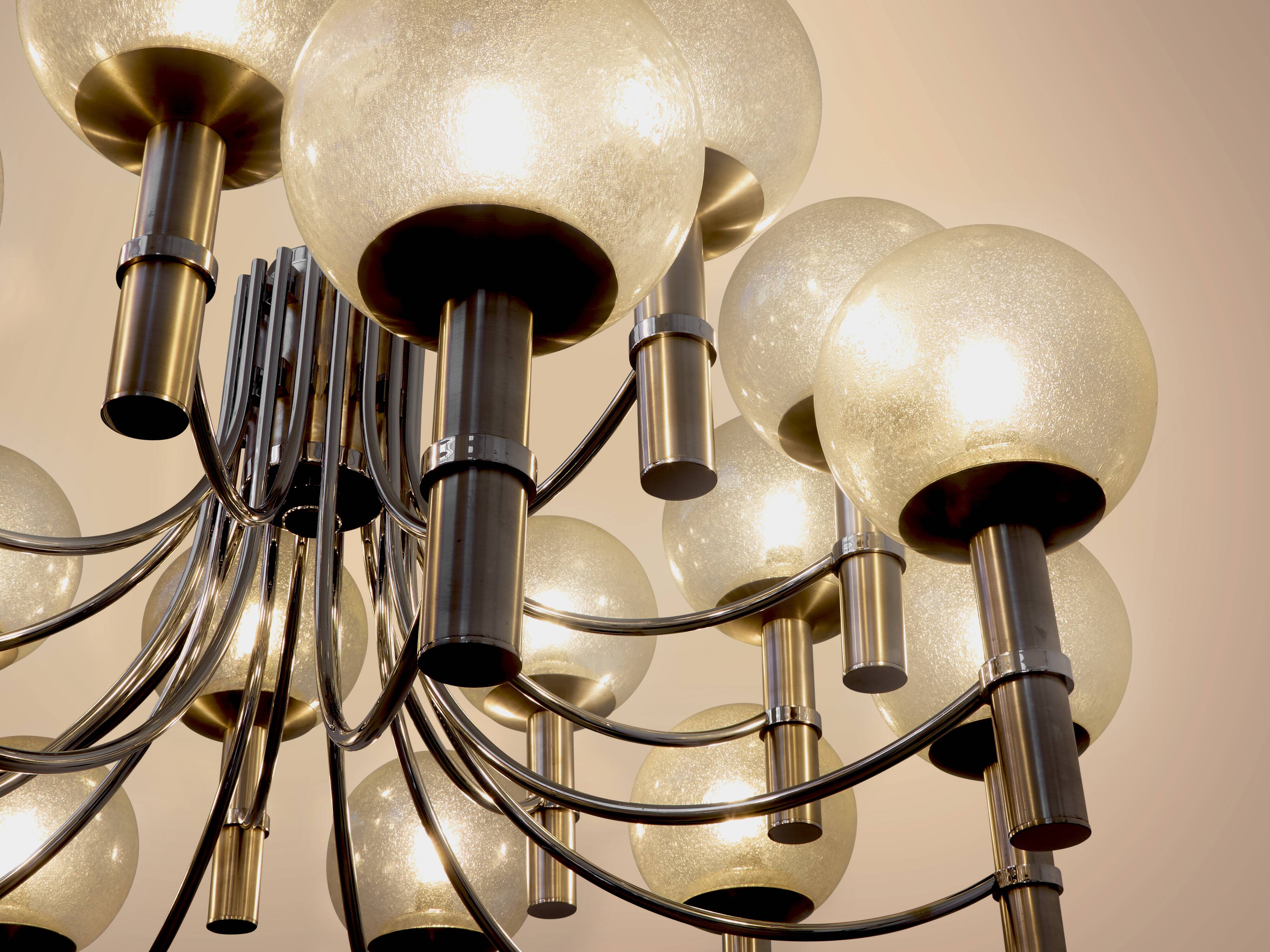 Pair of Veronese chandeliers 165 cms steel glass Murano circa 1970