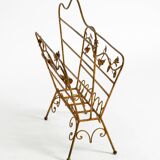 Extraordinary mid-century newspaper and magazine rack with a gilded metal
