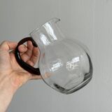 Vintage blown glass pitcher with brown handle