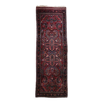 Antique Persian Handmade Sarouk Runner Rug, 3.3' x 9.7' (103 cm x 296 cm), 1930s