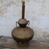 Pot in hammered copper and natural stones mounted in lamp india asia