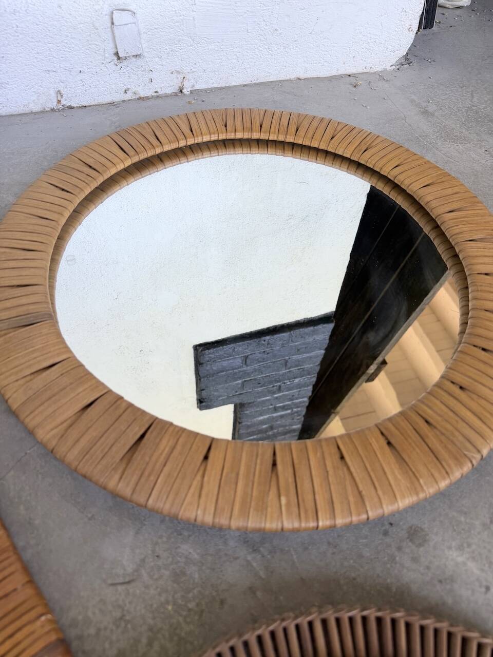 Trio de miroirs osier tressée années 50