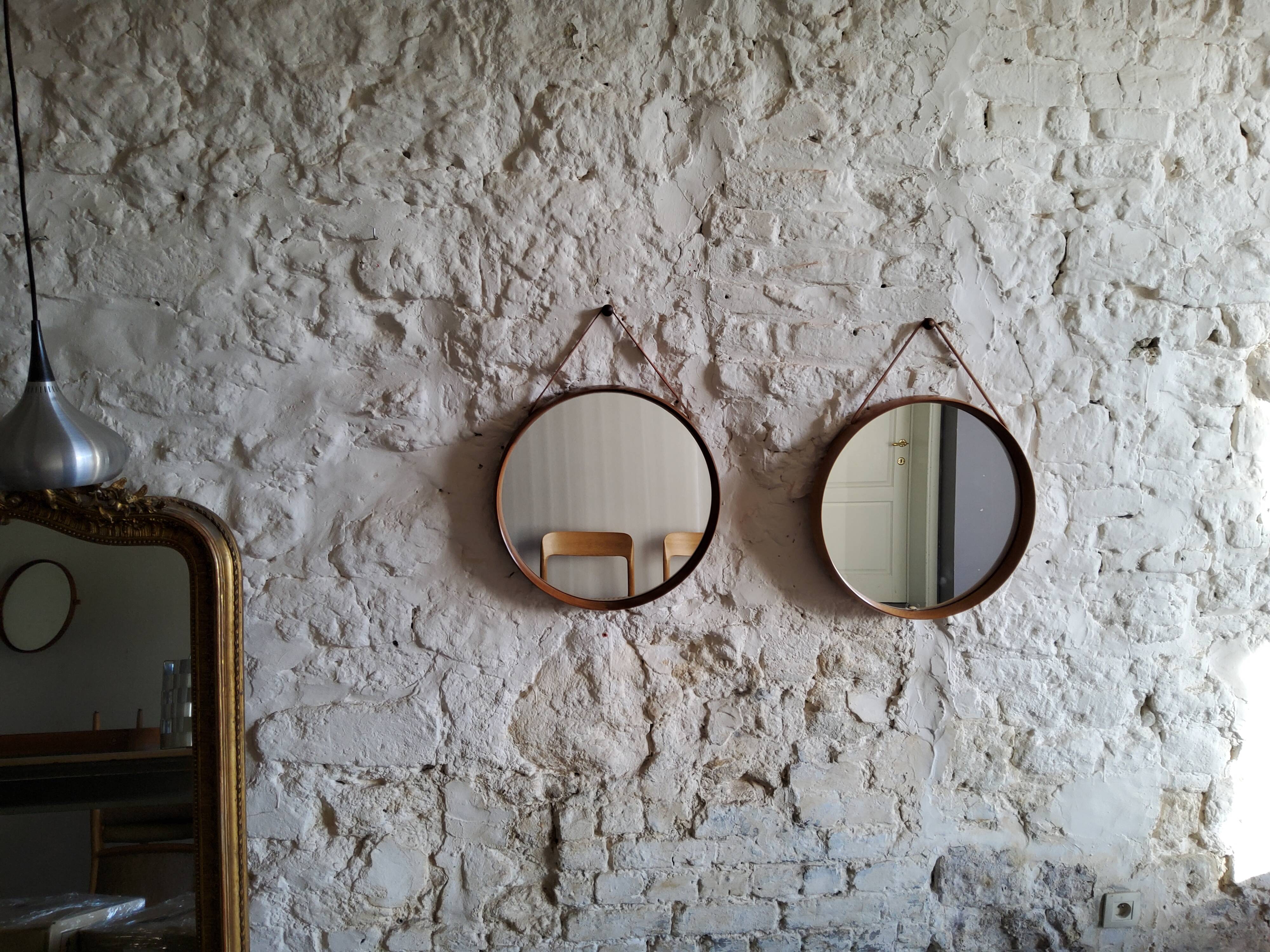 Round teak mirror Uno and Osten Kristiansson Luxus Vittsjö, Scandinavian