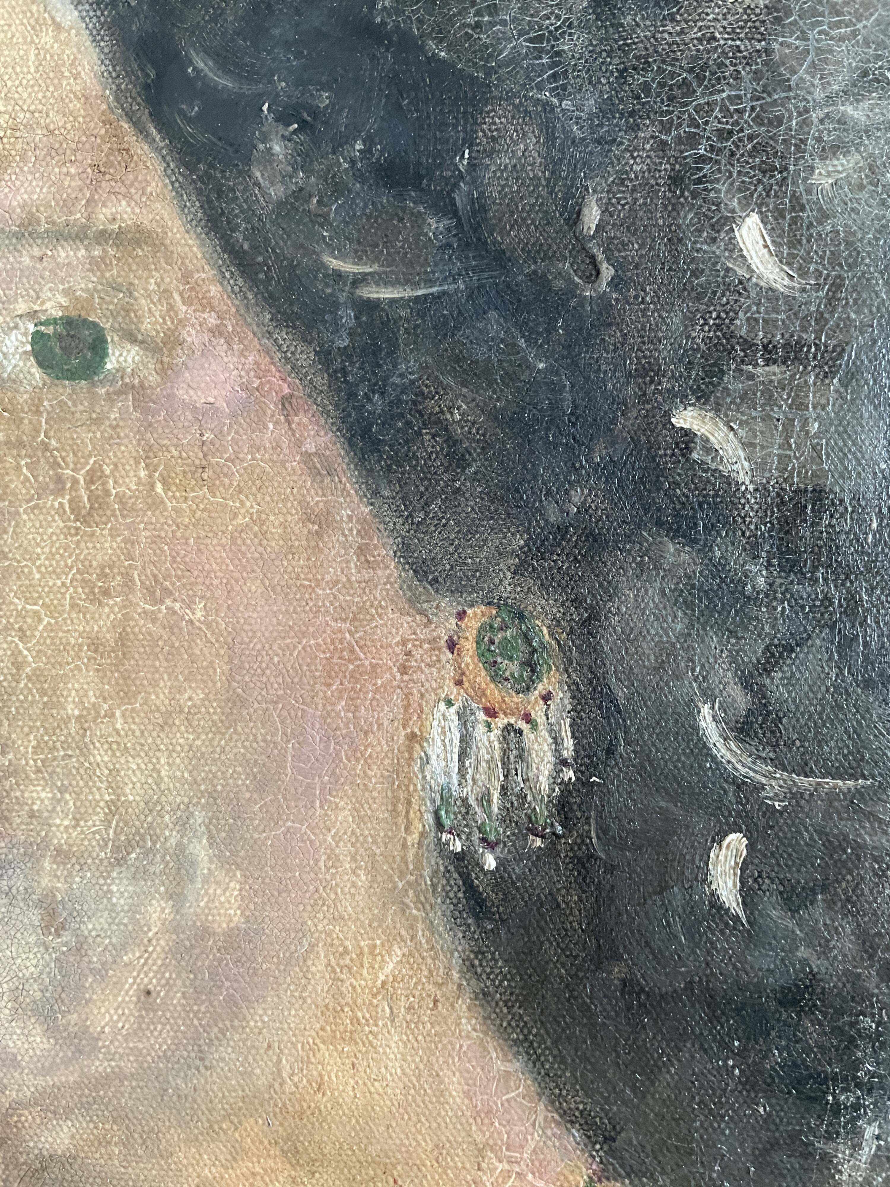 Huile sur toile portrait femme bijoux