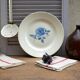 Large round stoneware serving platter from Digoin with a blue rose motif