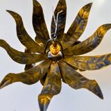 Sun wall lamp by ferro arte, metal and gold leaf, Spain, 1960