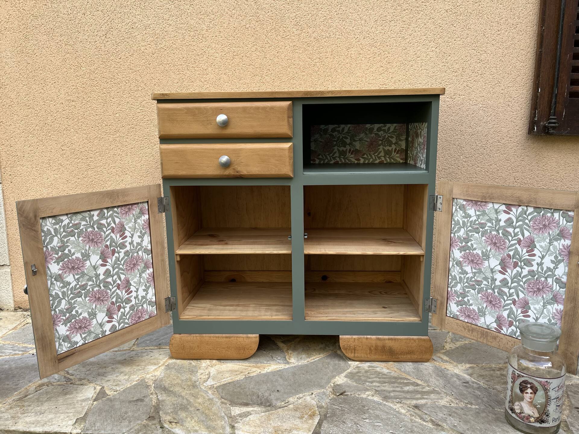 Buffet base Mado renovated green Galane and wood