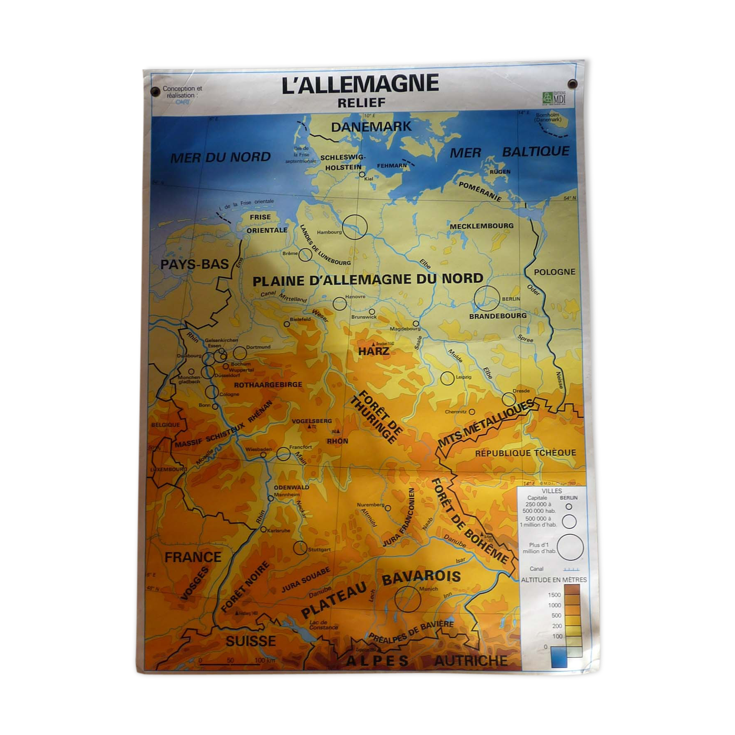 School poster vintage Germany Relief edition MDI map / poster