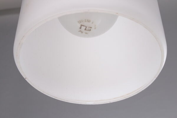 Suspension vintage Louis Kalff en teck verre opale, années 1950