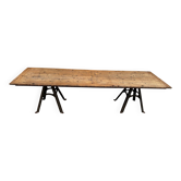 Large table for 10 people - 3m long - antique top / industrial legs