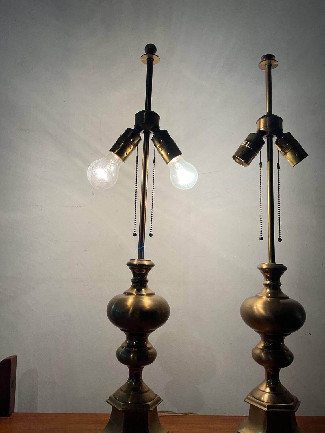 Pair of vintage bronze and brass lamps