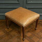 Oak stool early twentieth feet fluted leather top