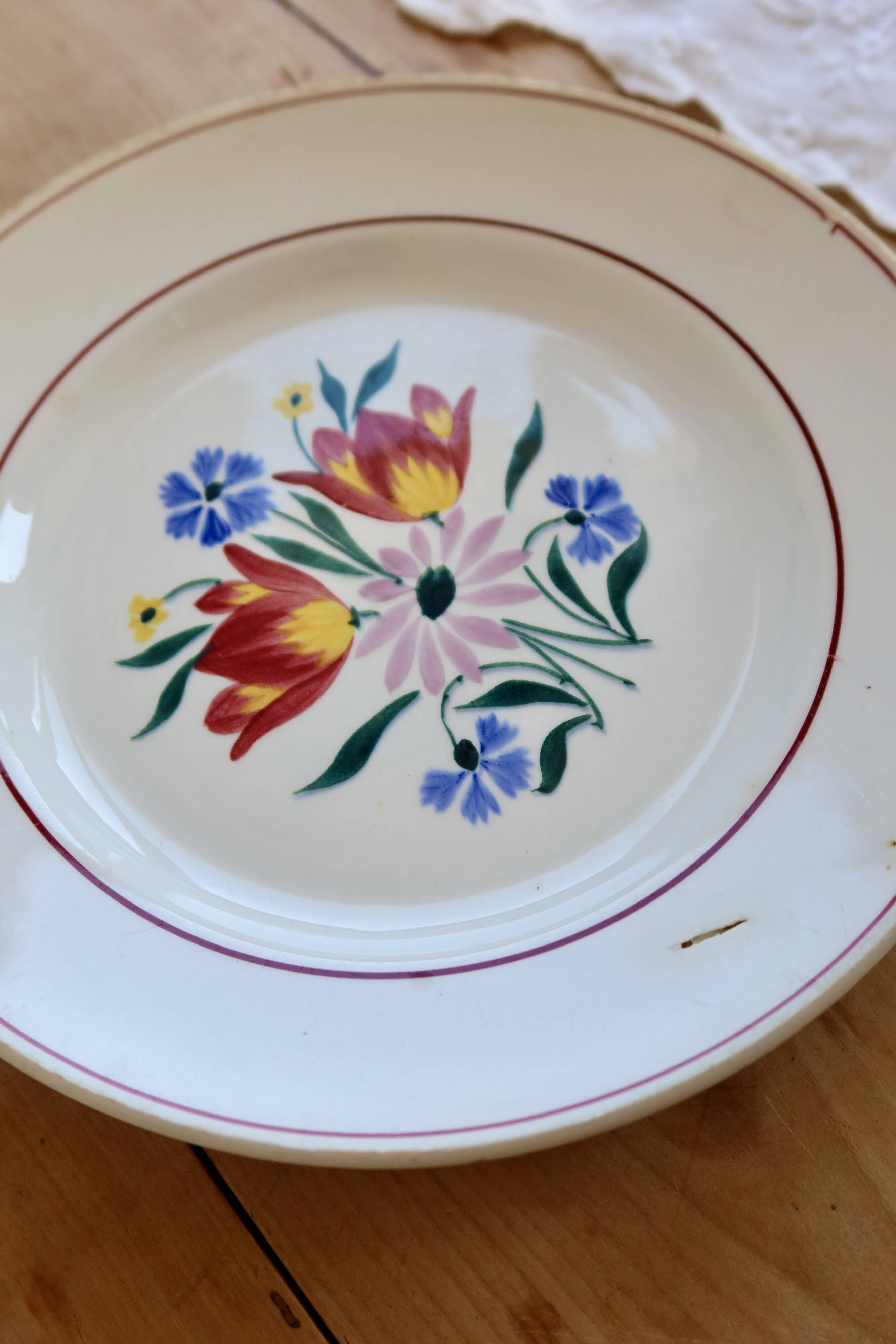 Vintage plate Céranord model Arlette – Polychrome floral earthenware