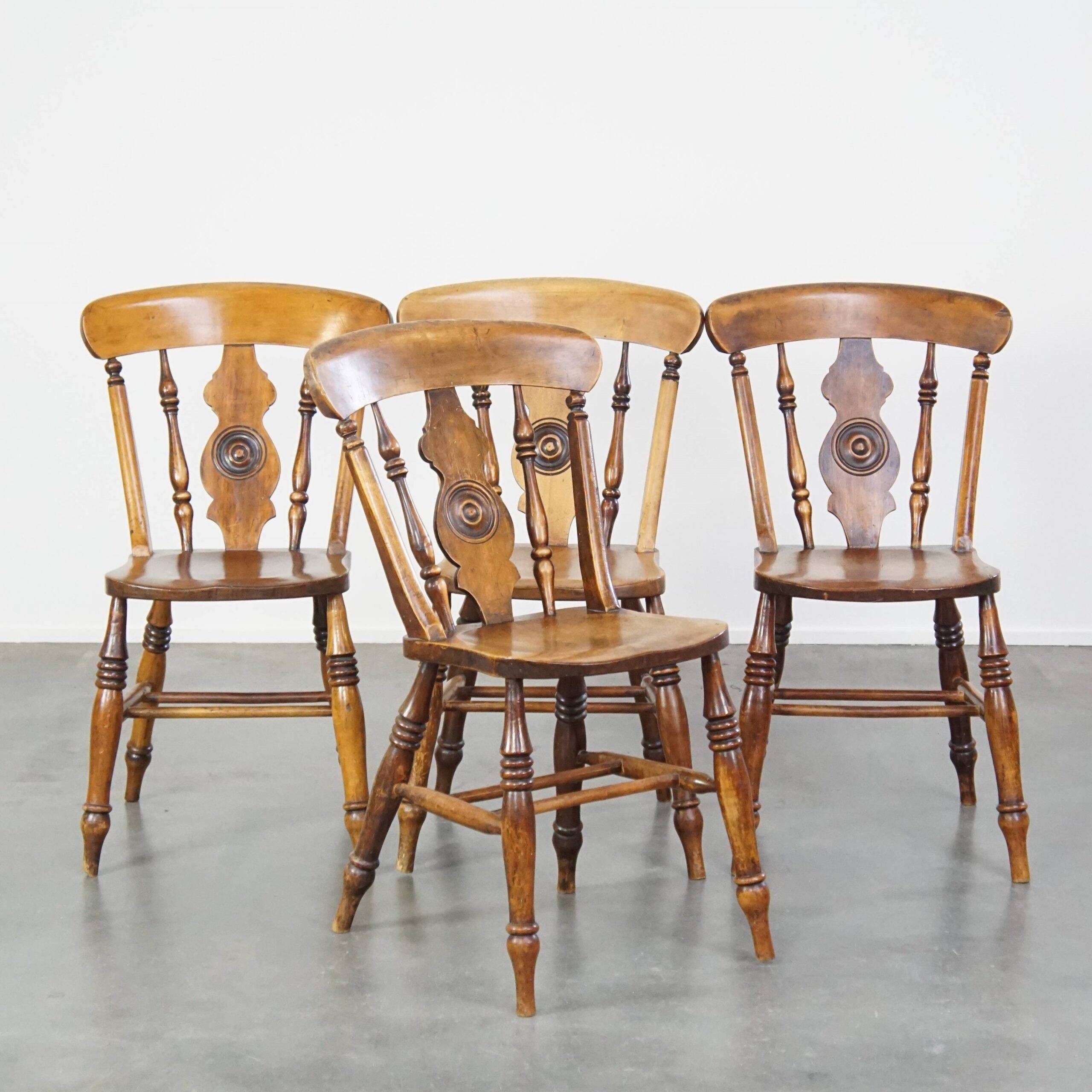 Antique set of 4 wooden dining chairs from the 19th century