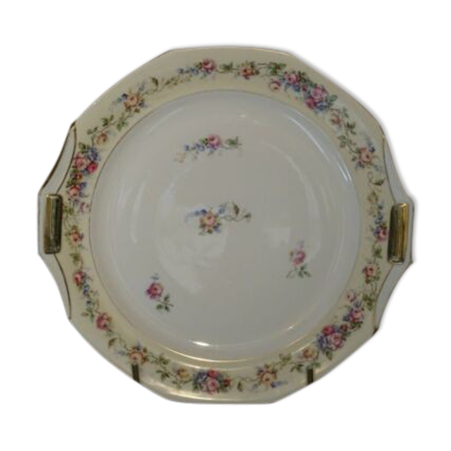 Limoges porcelain pie dish Unique floral decoration roses