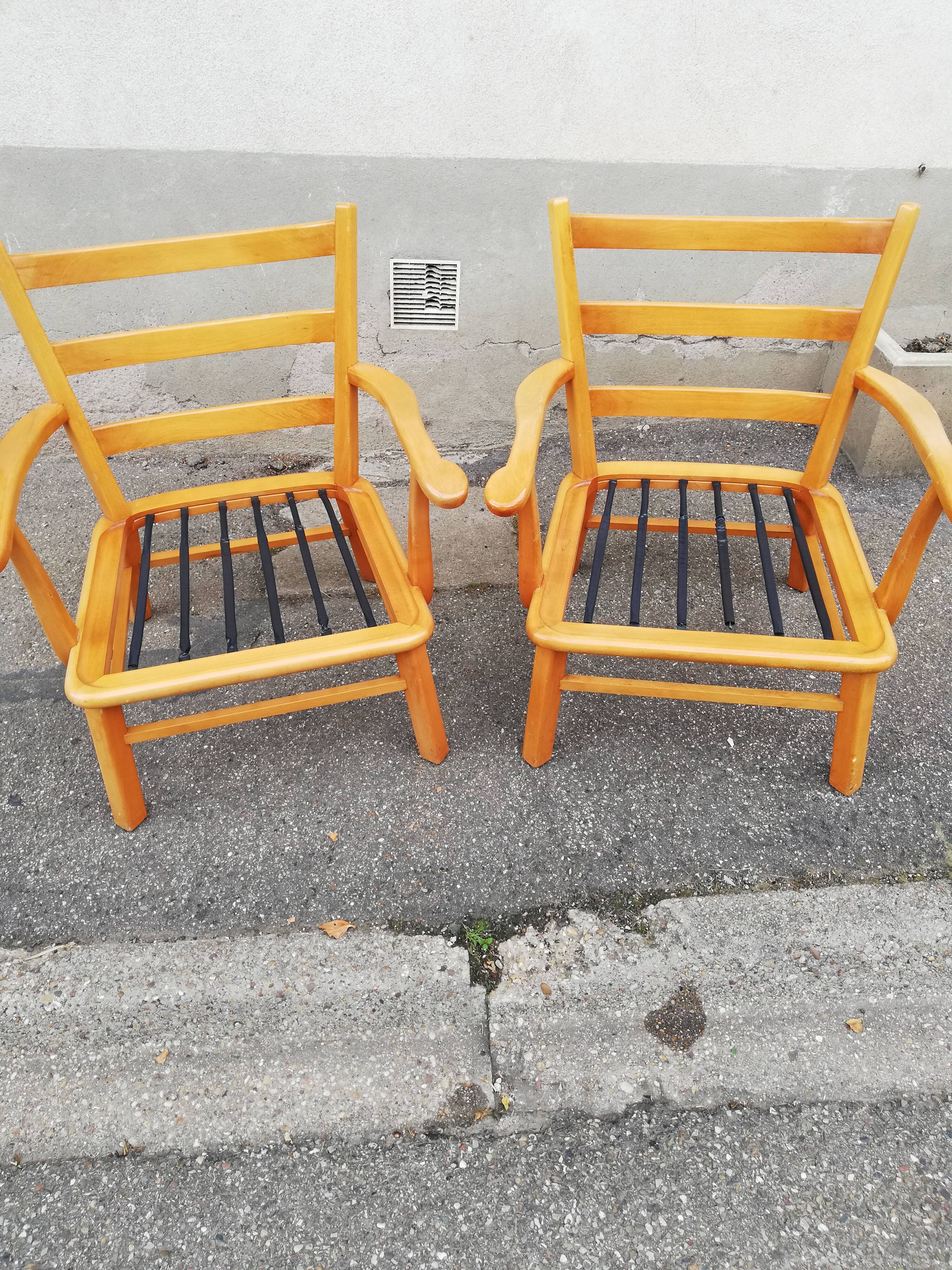 Pair of vintage pastel green fabric armchairs