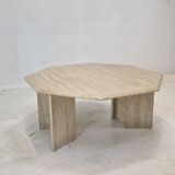 Italian octagon coffee table in travertine, 1980s
