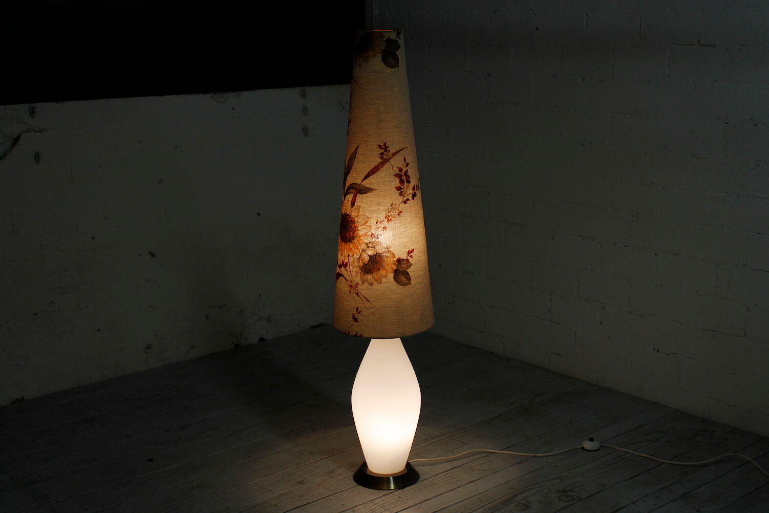 Glass floor lamp with floral shade, 1960s