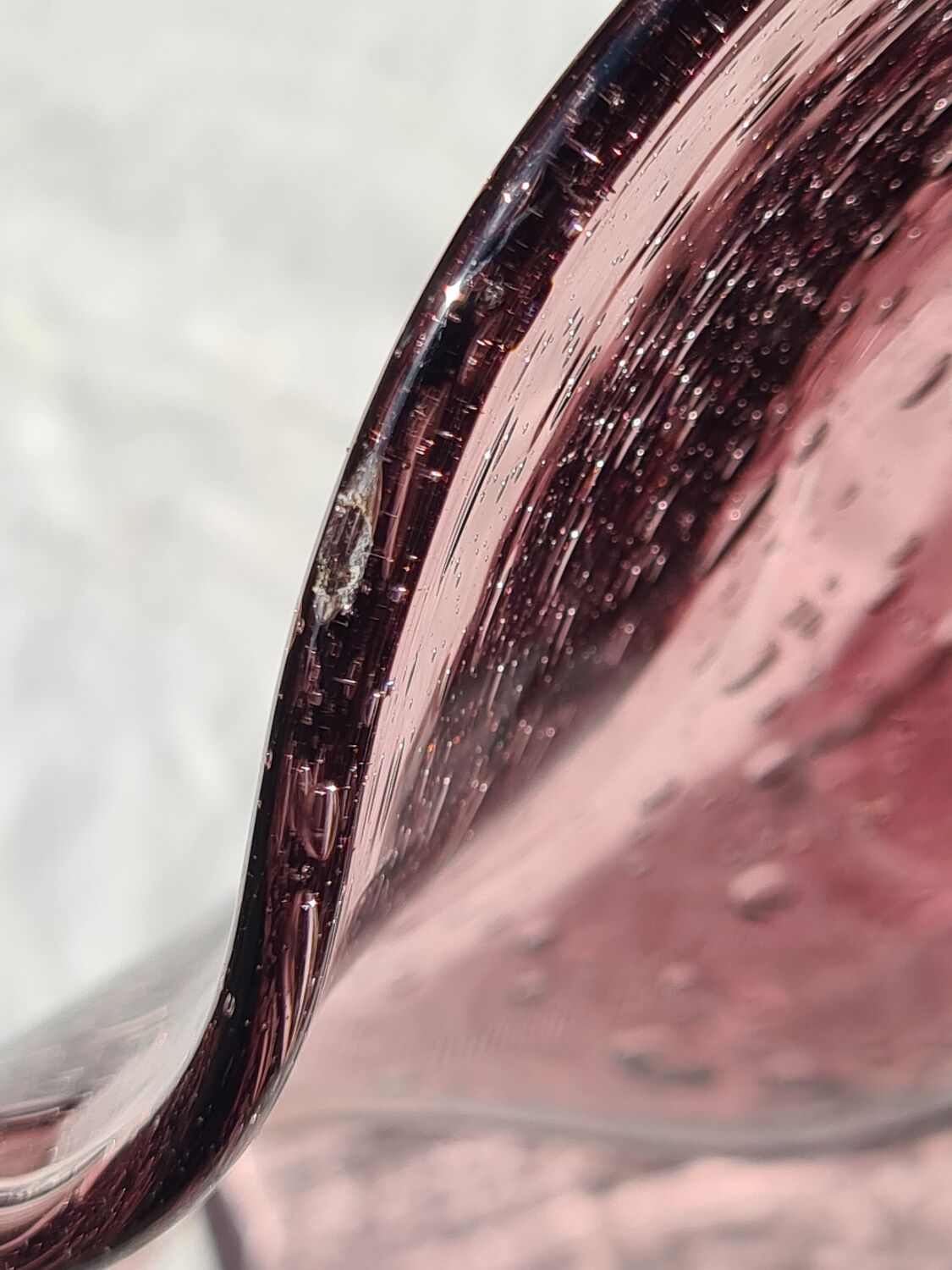 Fruit cup, amethyst bubbled glass compotier