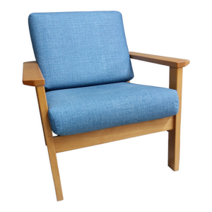 fauteuil en tissu bleu - bois