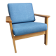 Blue fabric easy chair  in blonde wood frame 1960s