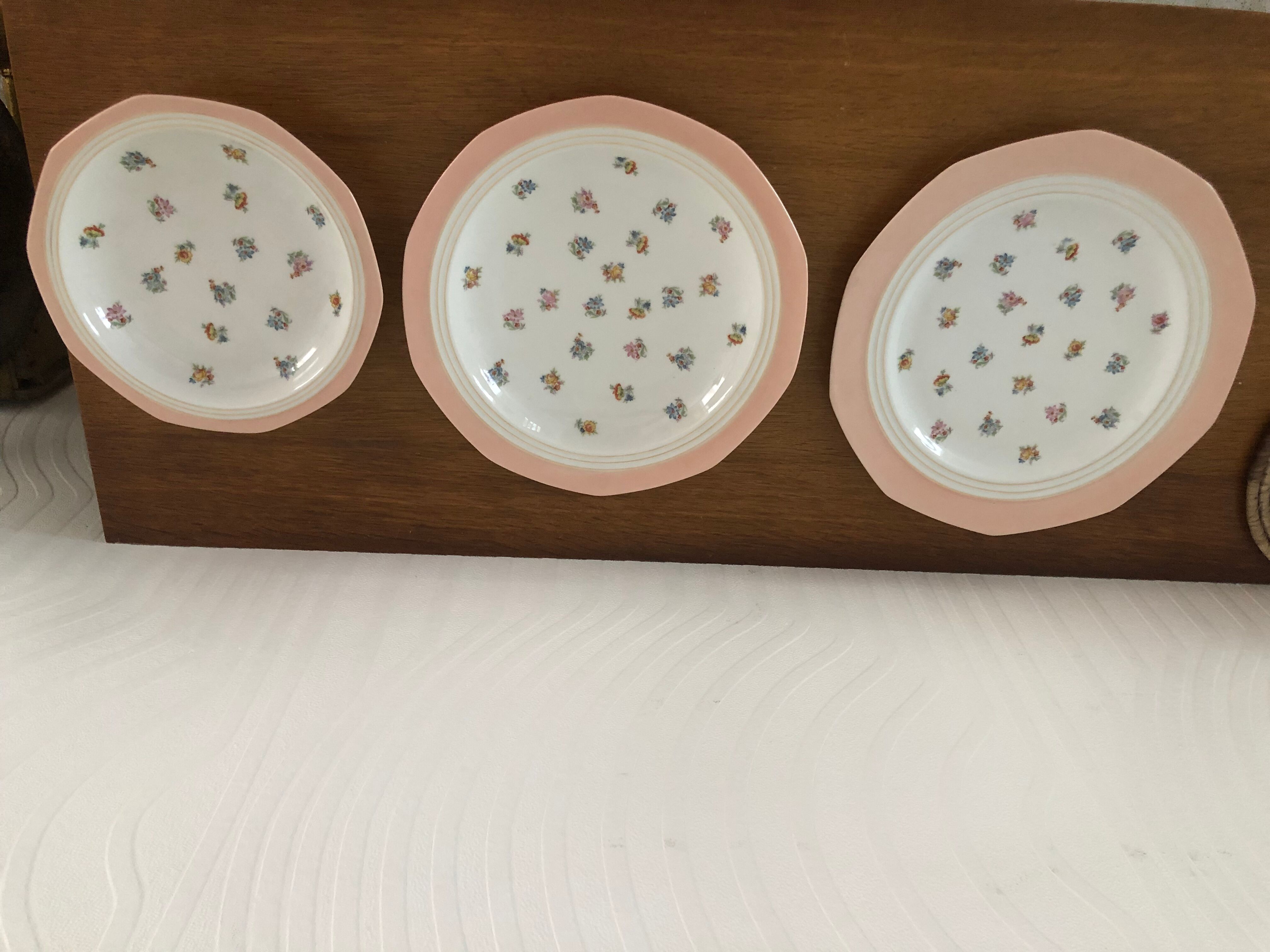 7 dishes Vintage Limoges porcelain pink and gold floral motifs