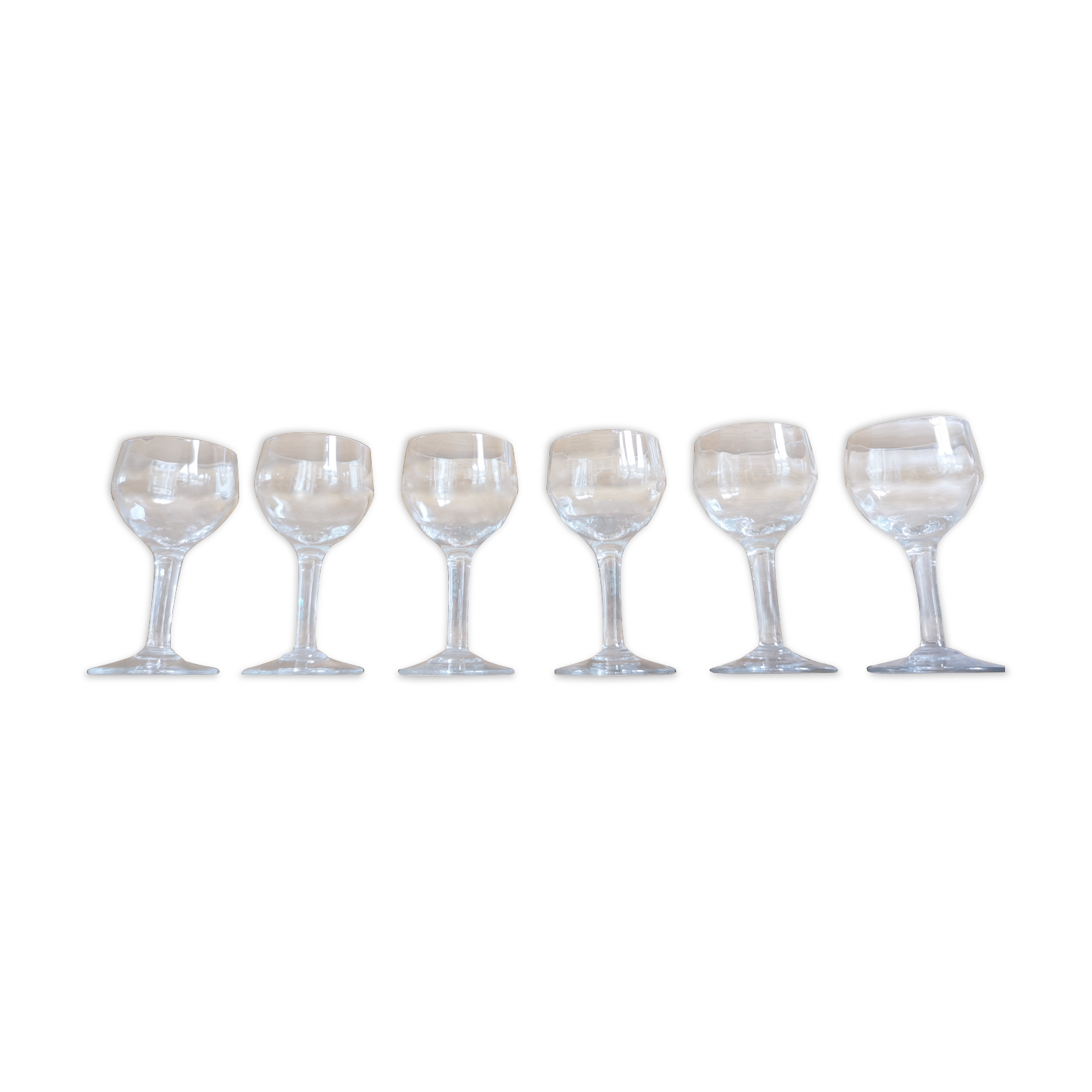 Set of 6 old balloon glasses on legs in hand-blown crystal 20s