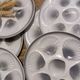 8 white/grey-blue shell/oyster plates, Moulin des Loups Orchies, France