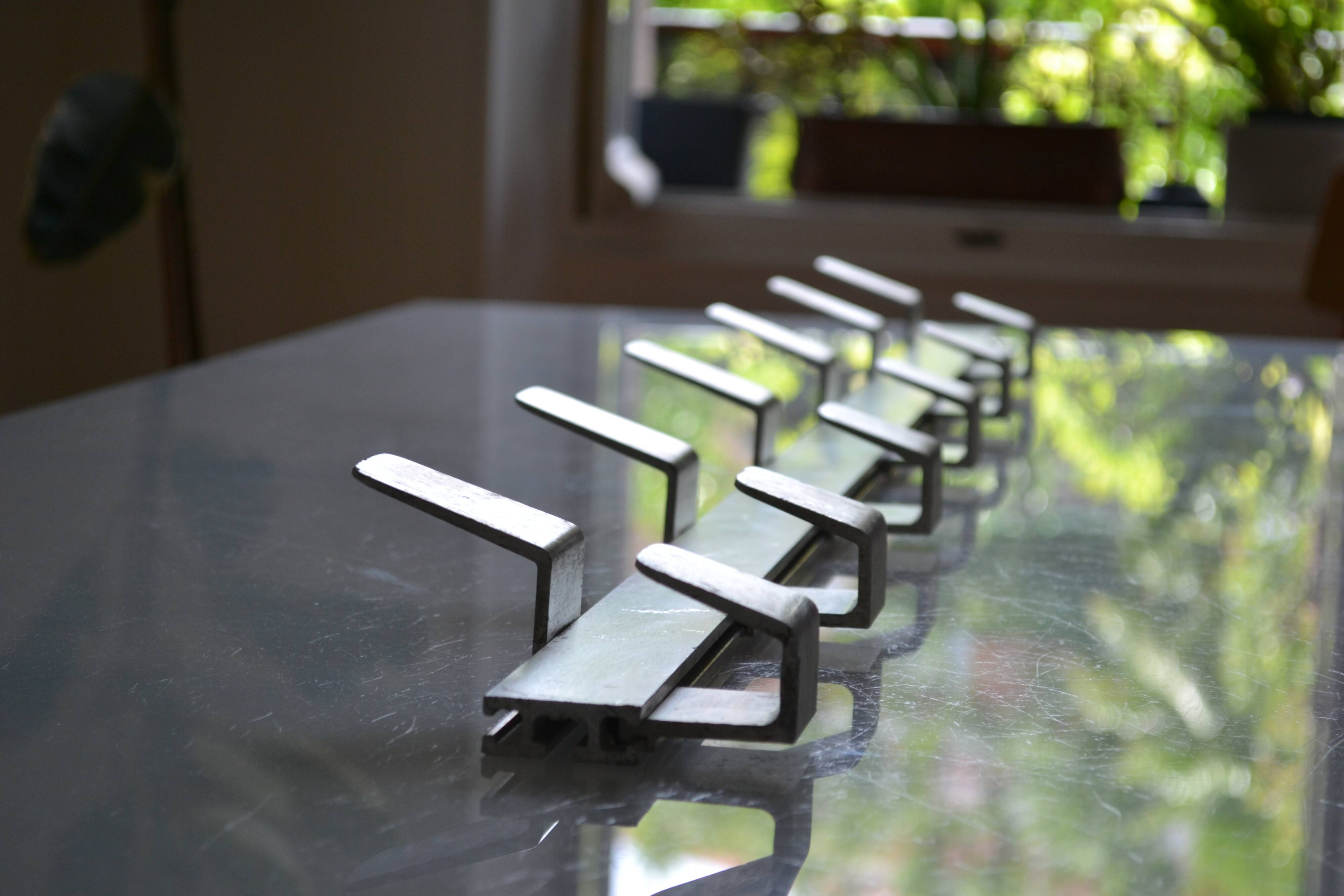 Vintage 70s brushed aluminum metal 12-hook wall coat rack