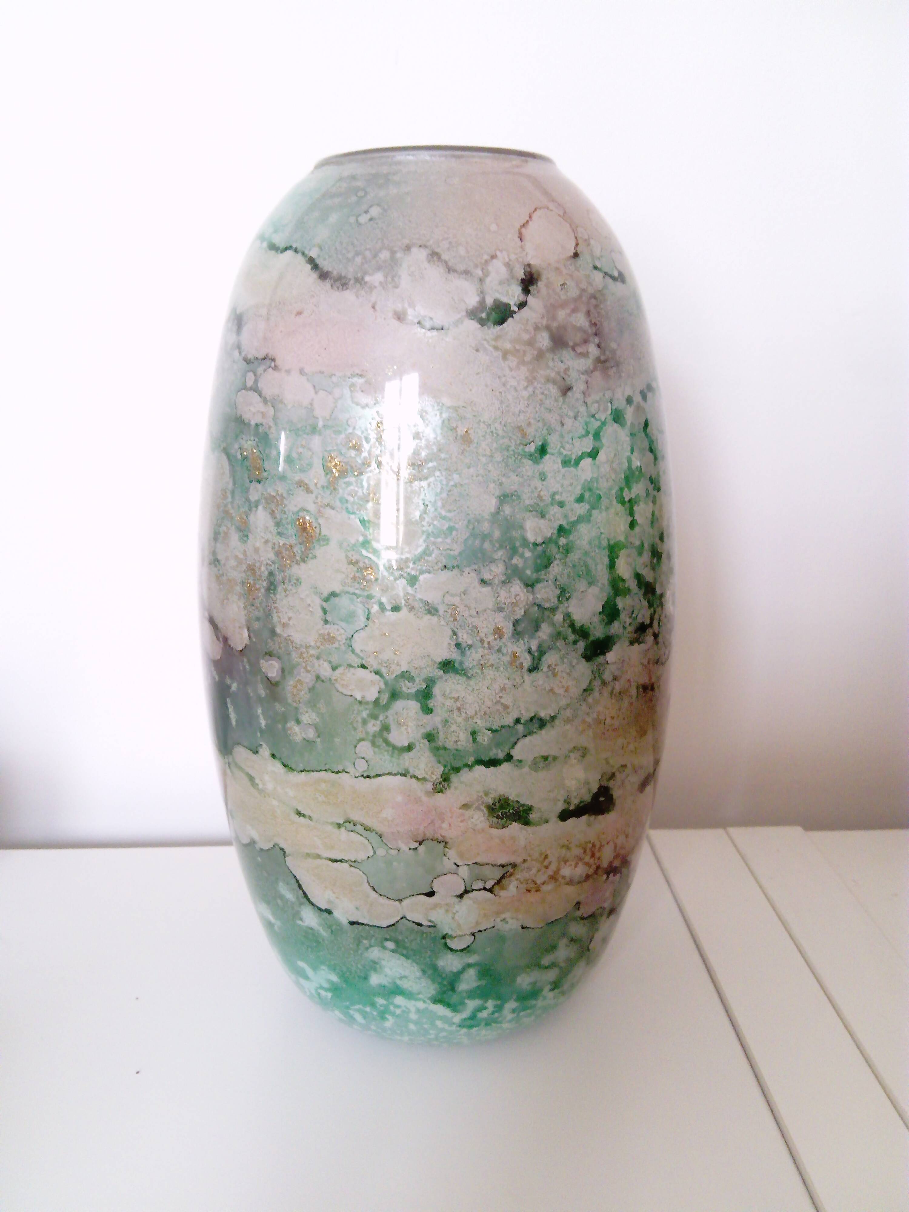 Large lacquered glass vase signed Jean-Noêl Bouillet