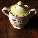 Sugar bowl Lunéville Yellow Gilding Pink flowers