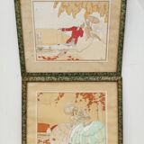 Pair of old frames watercolor drawings signed lamber lambery ? romantic