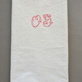 Drap ancien en lin brodé main