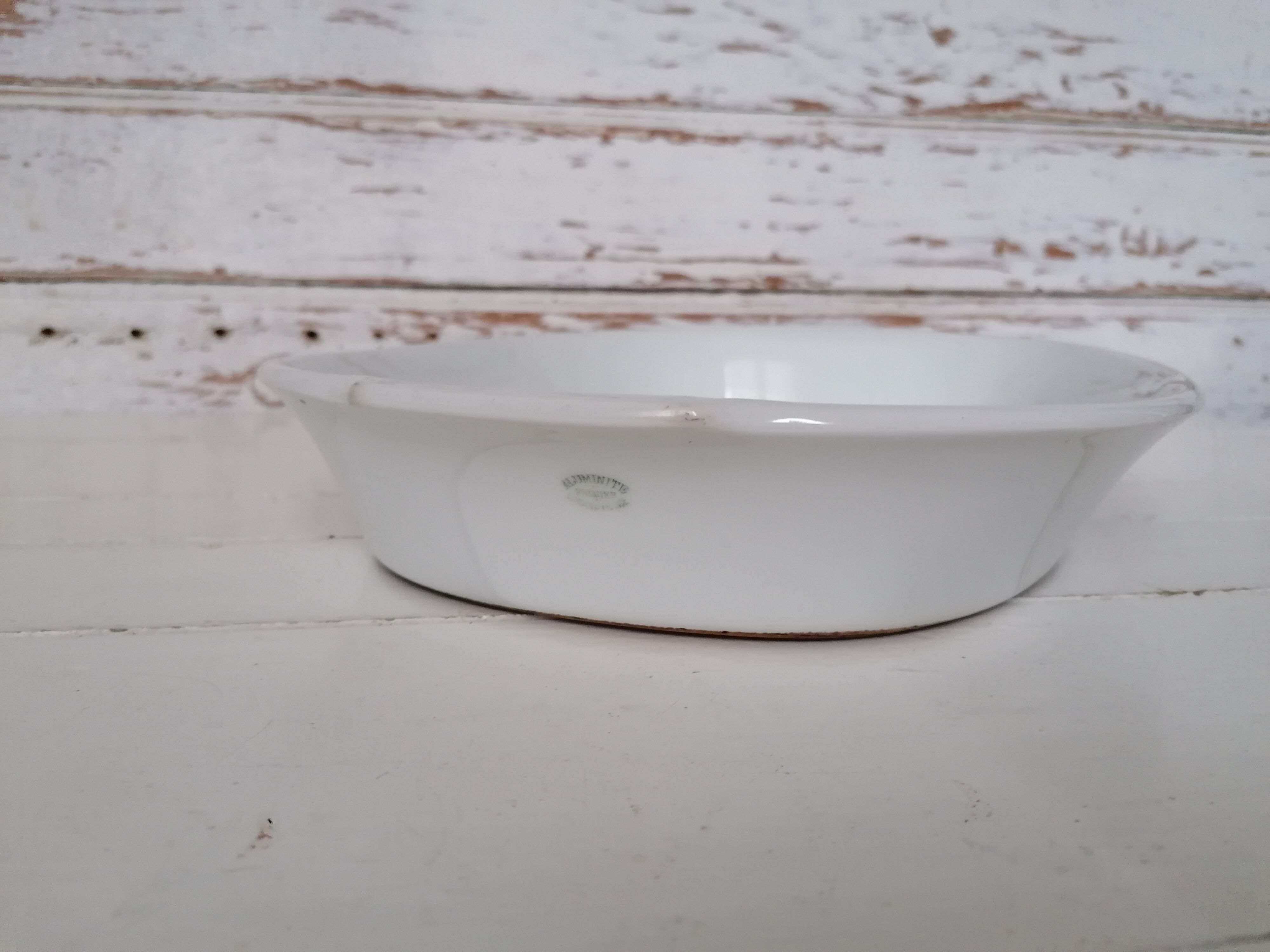 Aluminite Frugier gratin dish, porcelain with fire