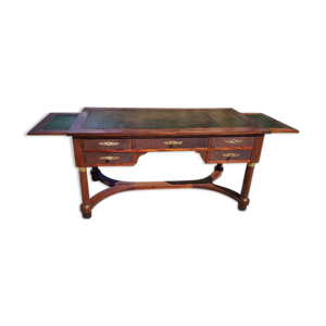 bureau style empire double face en acajou 5 tiroirs 2 tirettes plateau cuir