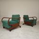 Paire de fauteuils Art déco vert par Jindrich Halabala, Prague 1930