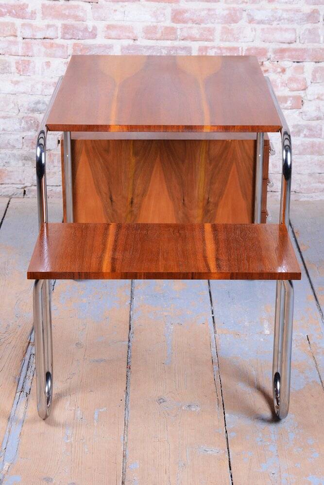 Czech Bauhaus Writing Desk in Walnut and Chrome attributed to Robert Slezak for Slezak Factories, 1940s