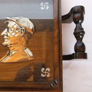 Basque service tray cross character under glass wood vintage handles painting